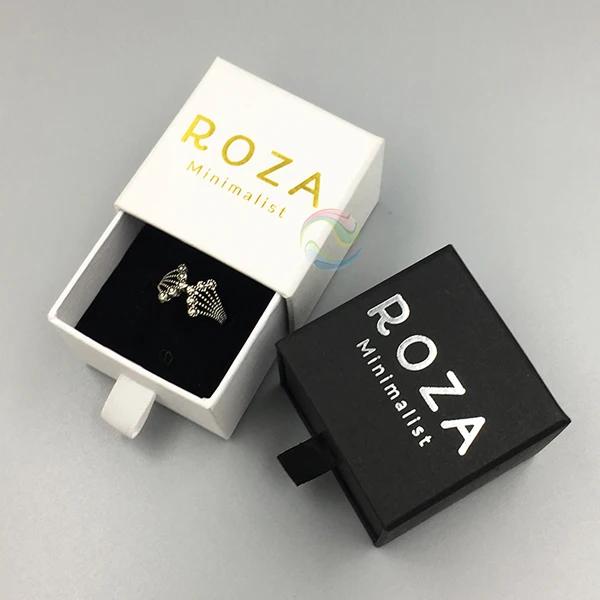Wholesale Luxury White Custom Print LOGO Paper Drawer Jewelry Ring ...