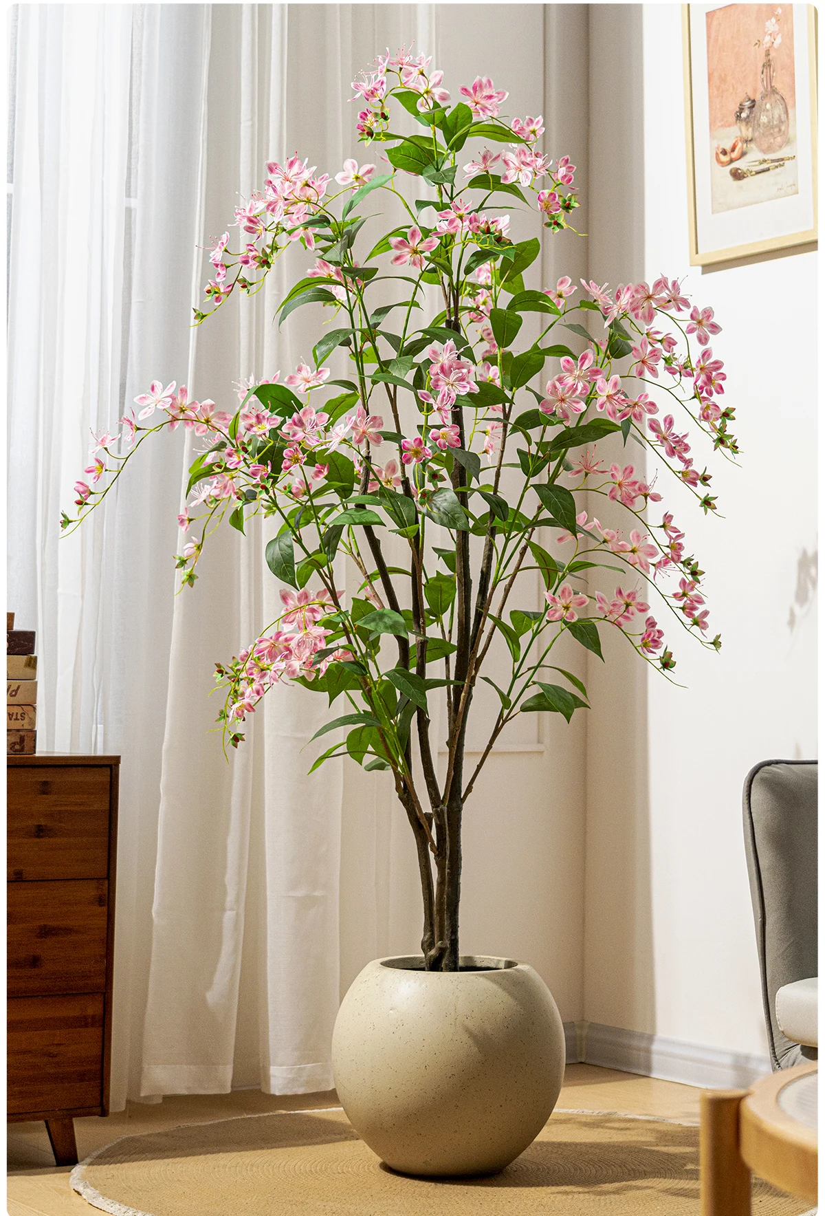 Plastic Green Tree with Real Touch White Pink Purple Artificial Flowers for Home or Office High Touch-Feel Decorative Pot supplier