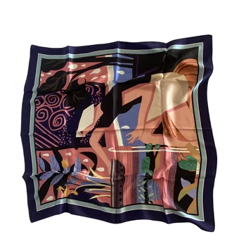 Shaoxing factory supplier OEM fashion digital printing square women silk scarf for ladies