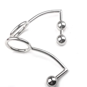 Gay anal plug stainless steel metal anal hook with ball penis ring for male anal plug dilator penis chastity lock penis ring