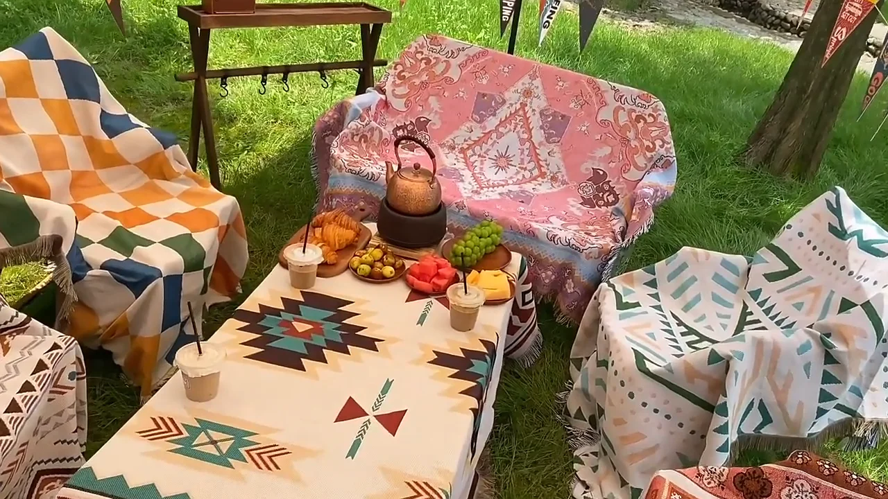 Custom Logo Picnic Blankets Outdoor Big Boho Macrame Cotton Luxury