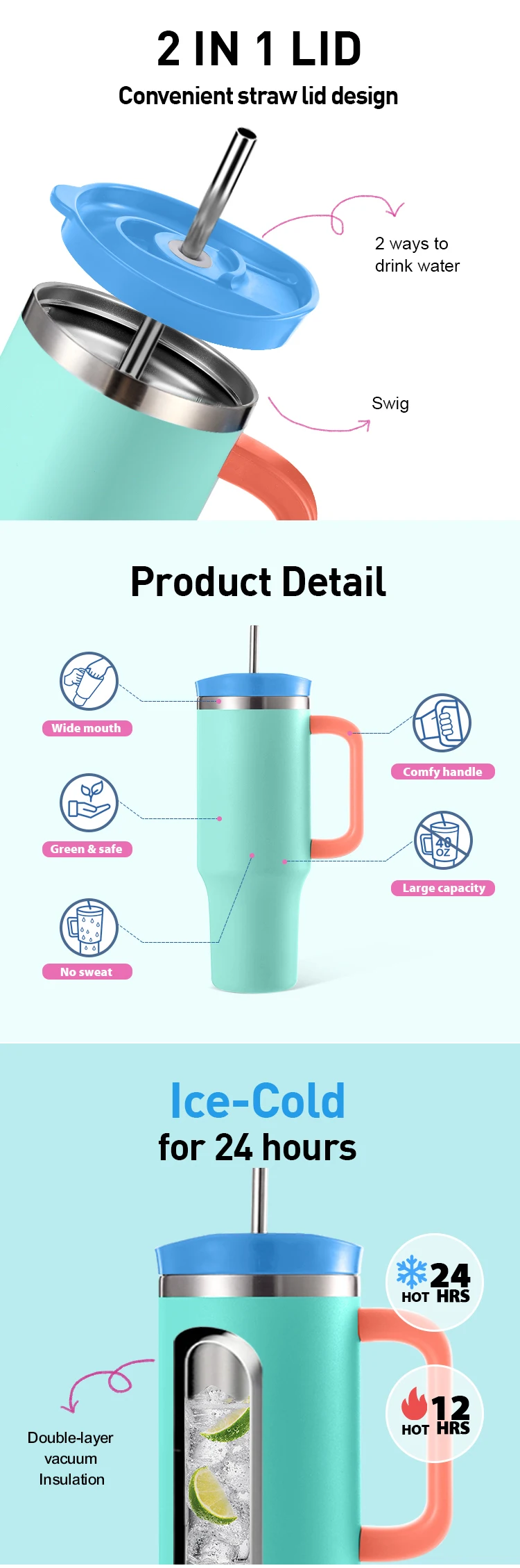 Everich 40oz Stainless Steel Tumbler - Perfect for Travel