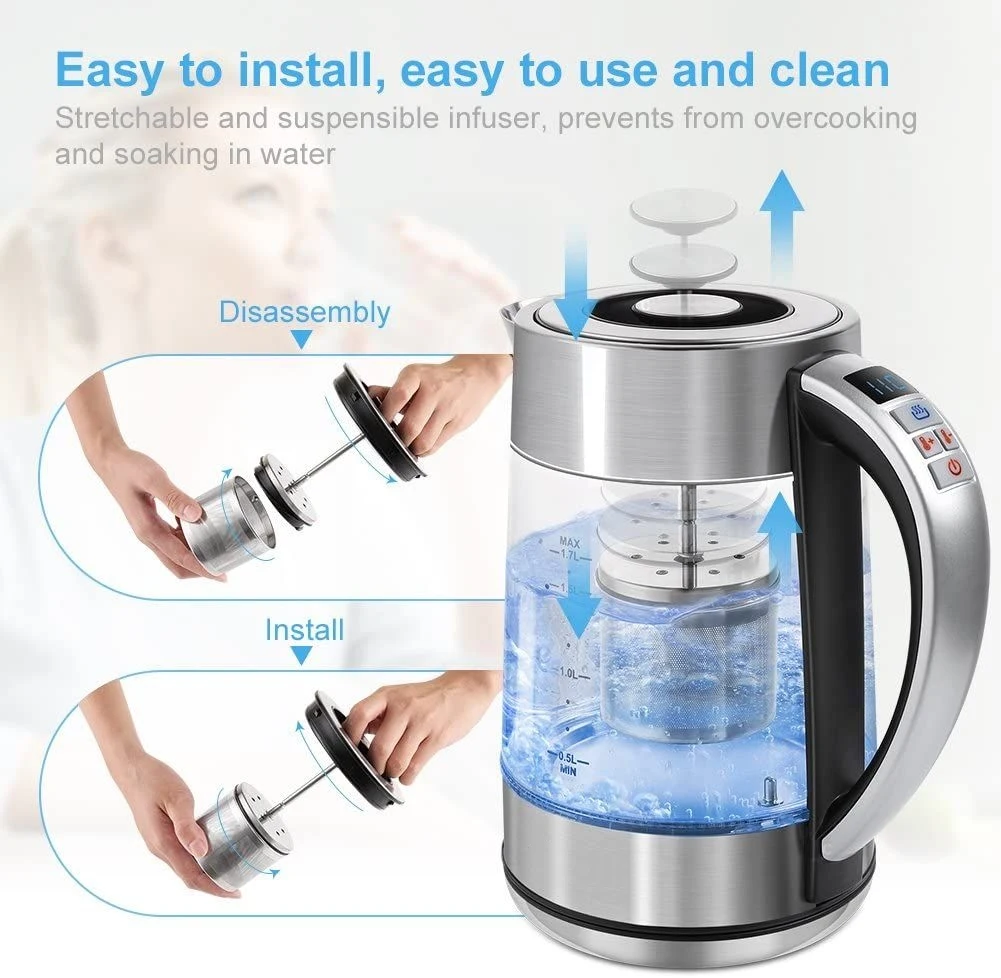 1.7l Electric Kitchen Glass Kettle Variable Temperature Control