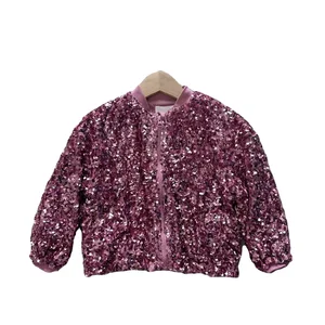 Customization Design Children Long Sleeve Coats Girls Outwears Sequined Zip up Kids Winter Jackets