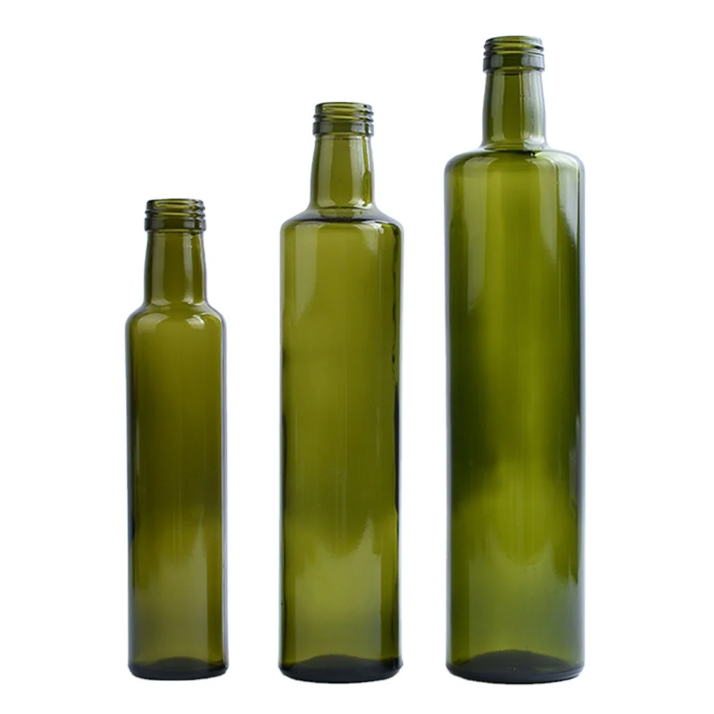 250ml 500ml 750ml 1000ml 1 Liter Empty Marasca Edible Oil Bottle Green Glass Olive Oil Bottles with Lid