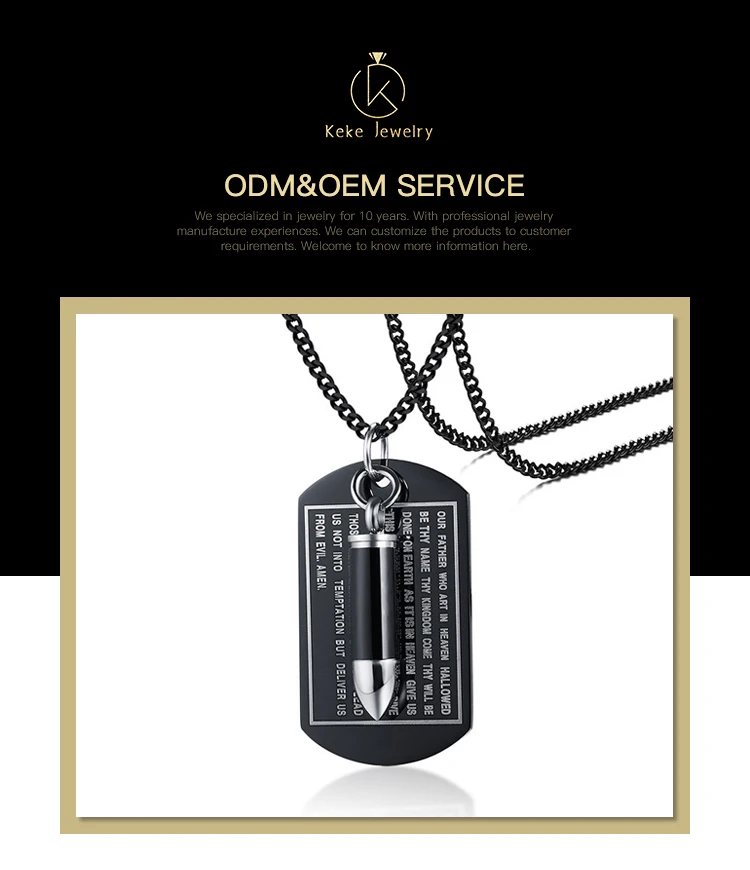 Stainless steel scripture black + steel color with bullet pendant men's necklace PN-1080