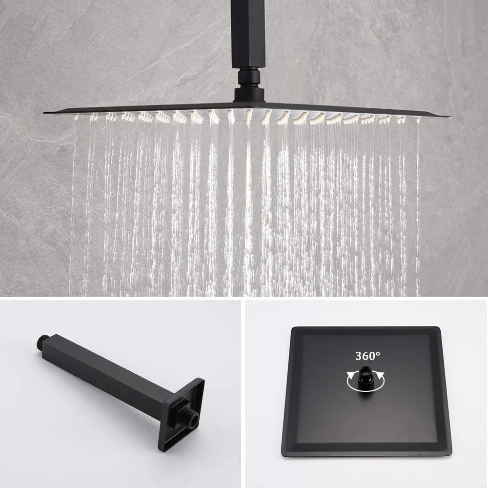 2023 Ceiling Mounted 12 Inch Modern Black Rain Shower System Flush ...