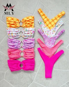 Custom Swimwear Manufacturer Tummy Control Allover Print Swimsuit High Waist Sexy Traje De Bano Thong Tropical Bikinis Sets