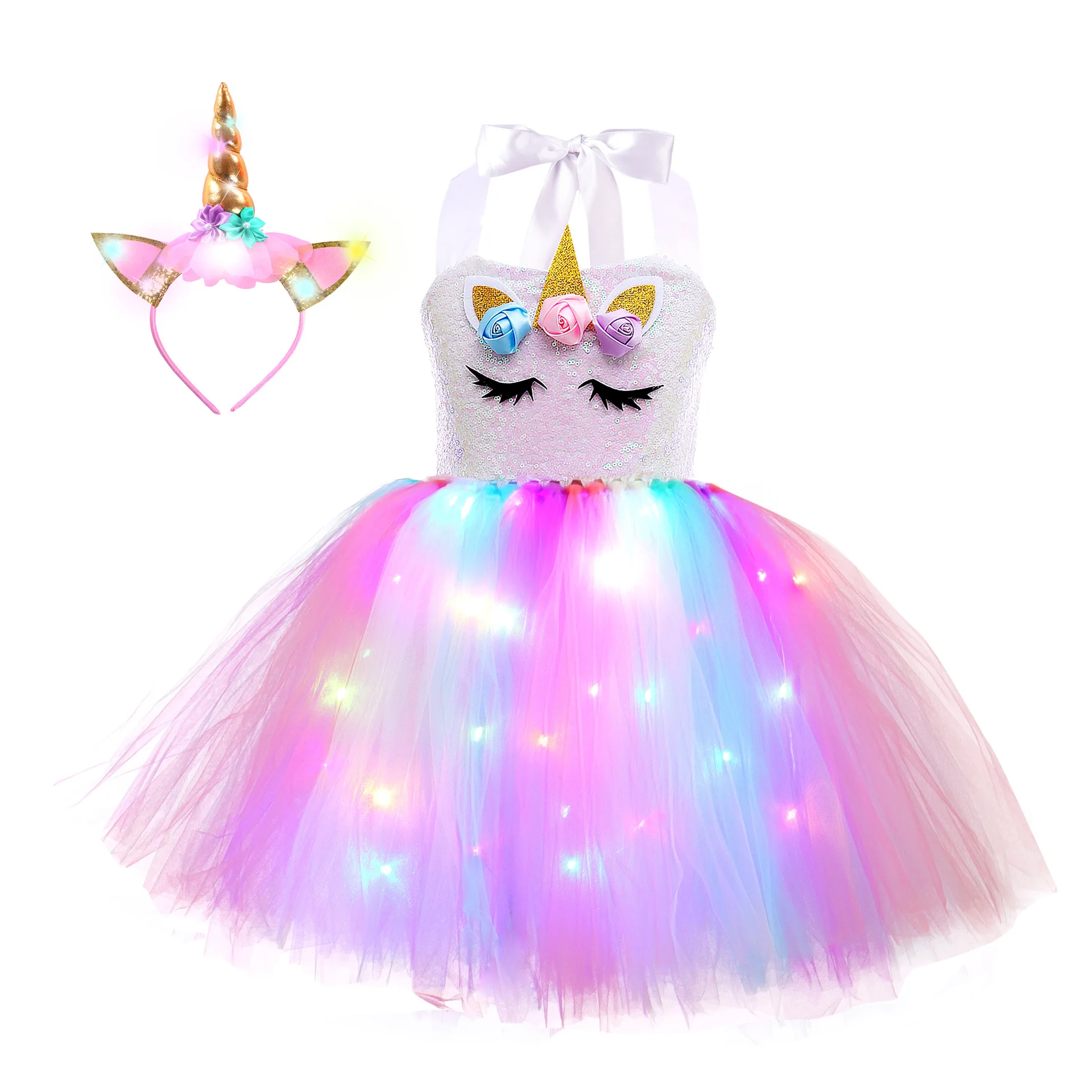 Fashion 2023 Unicorn Party Dress Unicorn Princess Led Light Up Girls ...