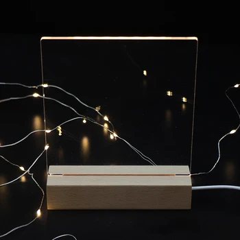 Hot Sale DIY Engrave Blank Acrylic Lamp Wood Base 3D LED Night Light Decorative Table Bedside Lamp