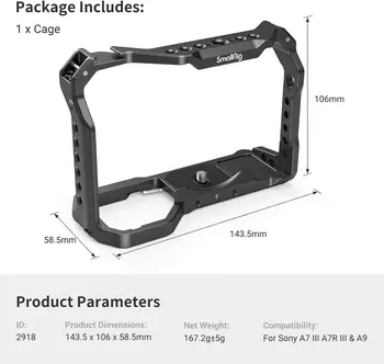SMALLRIG Light Weight Camera Cage for Sony A7 III / A7R III / A9 Camera - 2918 product image