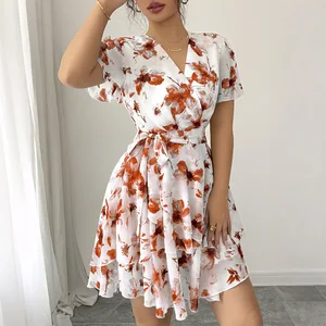 2025 New Women's Clothing Printed Short-Sleeve Casual Dress Daily Commute Versatile Women's Dress