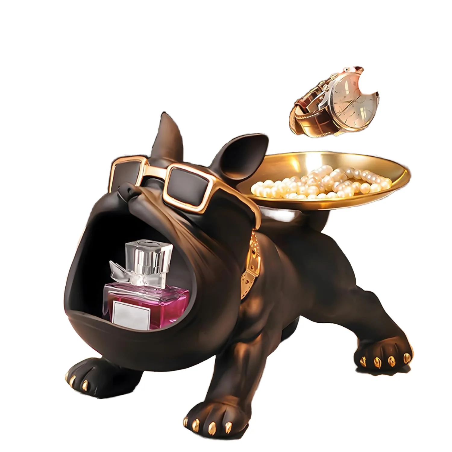Wholesale 3D Resin Statue Tray French Bulldog Animal Dog Figurine Home Decor Key Jewelry Holder Business Gift Art OEM/ODM