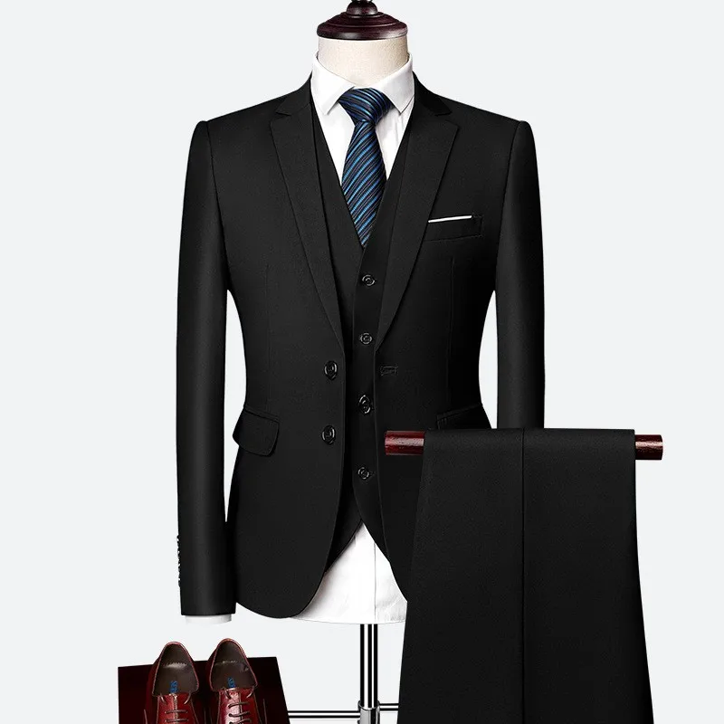 Y2603 British Style Business Suit for Men Slim Fit Jacket+Vest+Pant 3 Piece Set Formal O aperçu 20
