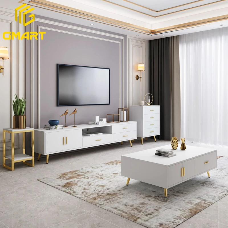 Gmart Classic Latest Designs Furniture Set Leather Upholstery Wooden Modern Led Lighting Tv Stand Cabinets Table