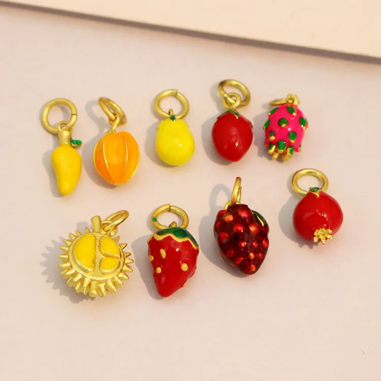 JS1735 Dainty Mini Rainbow Enamel Colorful Multi Colored Small Iny 3D Enamel Lemon Mango Durian Dragon Fruit Strawberry Charms