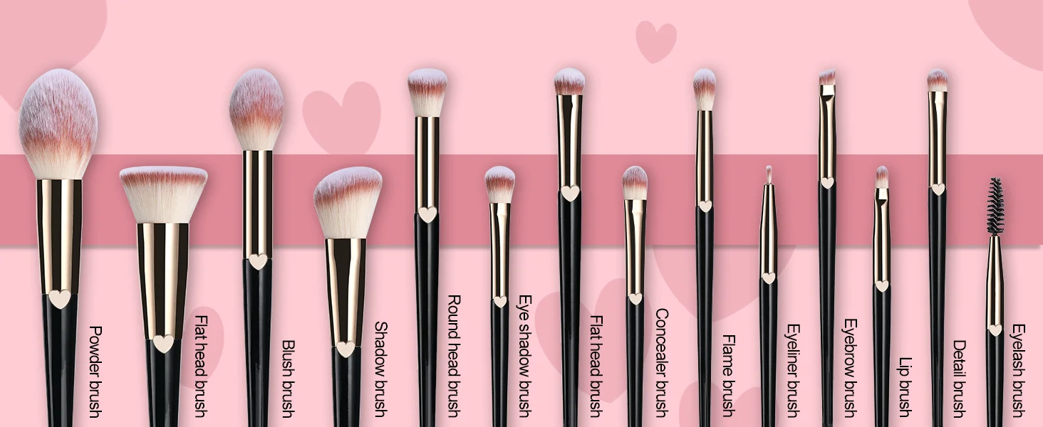 Bsmall 2023 Luxury Makeup Brushes Design Heart Handle Synthetic Hair Private Label High Quality