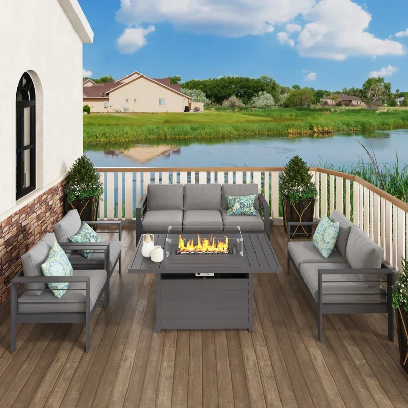 product high quality wholesale garden sofa set garden furniture sofa 7 persons sofa seating group outdoor seating group with fire pit-3