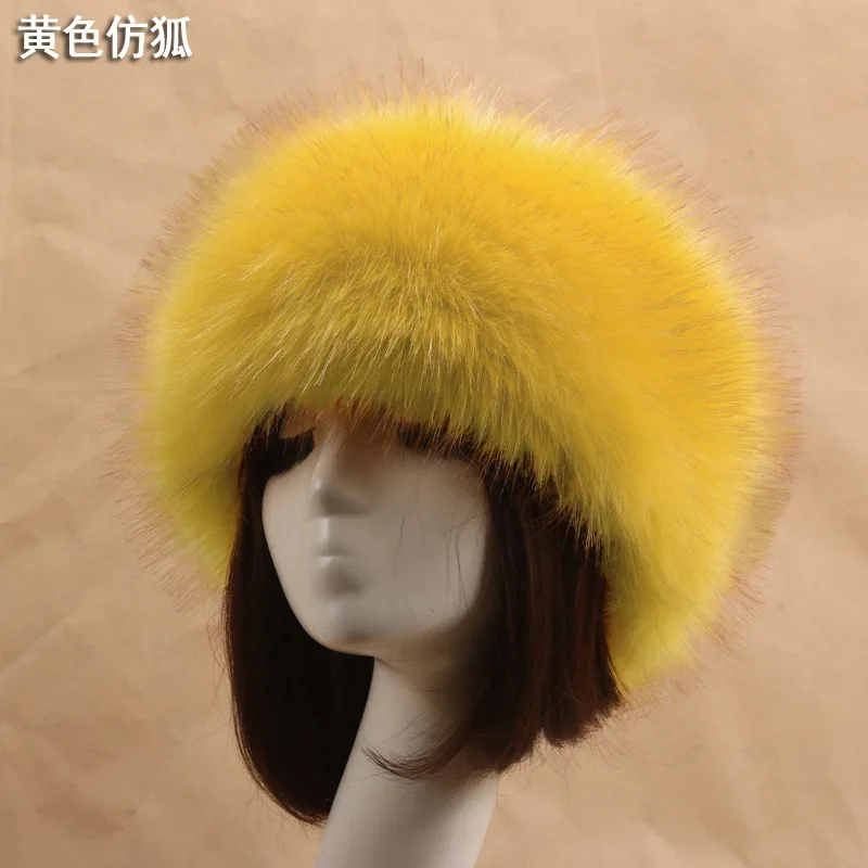 yellow fur hat