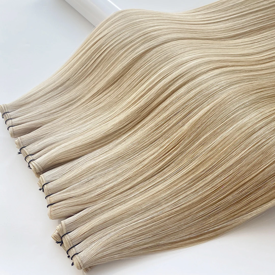 Wholesale Remy Hair Double Weft Weave in Extensions Real Human Hair Platinum Blonde Genius Hair Extensions