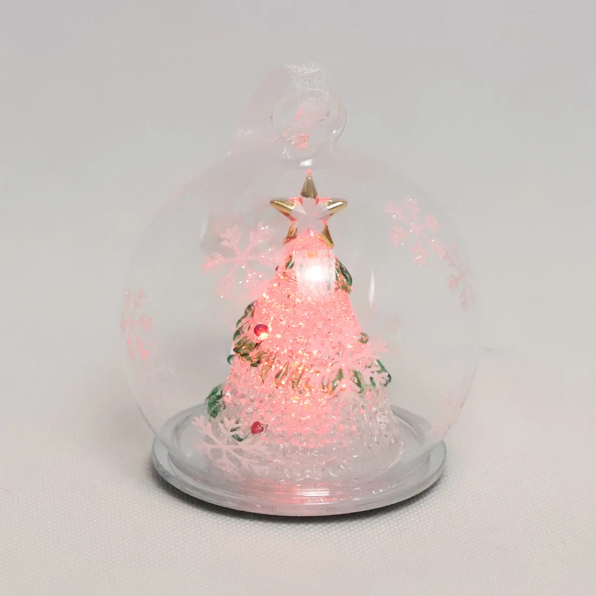 vendita al dettaglio palline di vetro iridescente per Natale con luci, regalo economico palline natalizie di vetro con LED
