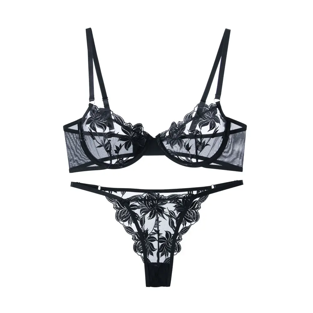 Wholesale Sexy Floral Bra And Brief Set Fashion Women Embroidered Sexy Bra Set Underwear