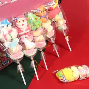 Cute Gummy Lollipops Sour Sweet Christmas Candy Marshmallow Skewers Fruit for Children's Gifts Halal Certified Wholesale Stall