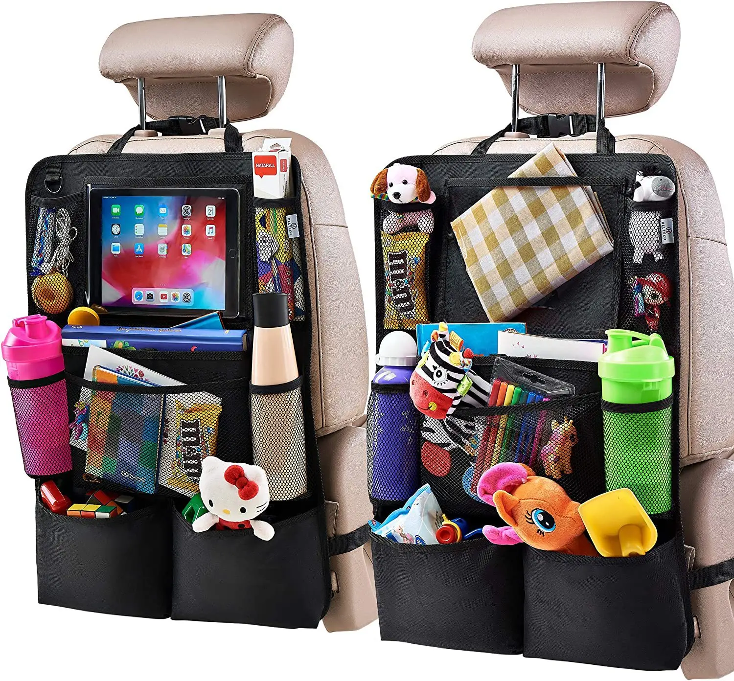 Kids Auto Travel Accessories Kick Mats Backseat Protector with Polyester Practical Car Organizer with Pocket