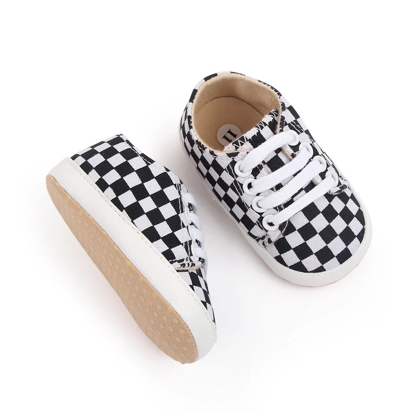 2022 New Arrival Plaid Design Canvas Baby Soft Sole Sneakers Shoes factory