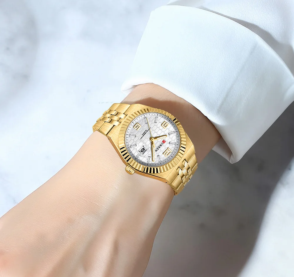 CURREN 8498 Women's Quartz Watches Stainless Steel Band Blue Dial Calendar Date Watch Ladies Water Resistant Luminous Wristwatch