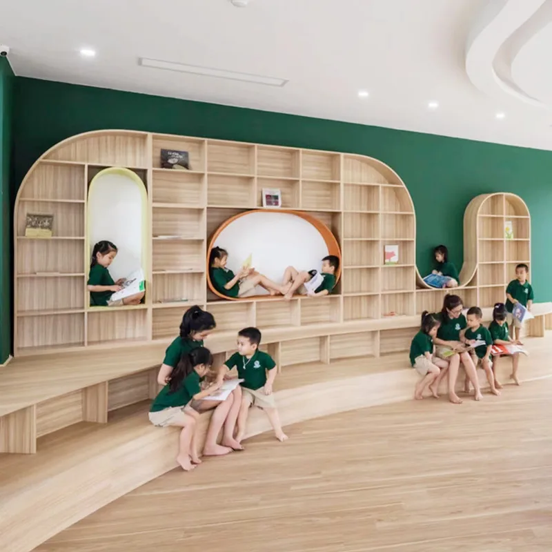Chiquitos Modern Library Furniture Set Multi-functional Wooden Bookshelf with Seating Combination for Reading and Learning Cozy