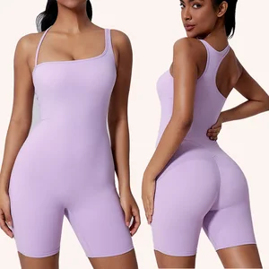 One-pieces Sleeveless Workout Short Rompers Yoga Wear Dance and Sports Jumpsuit Hip-lifting