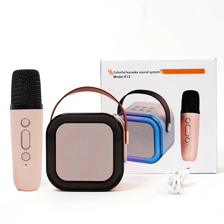 Worthy Mini Portable Karaoke Speaker with Wireless Microphone and Colorful Lights for Kids Adults Metal Active RGB