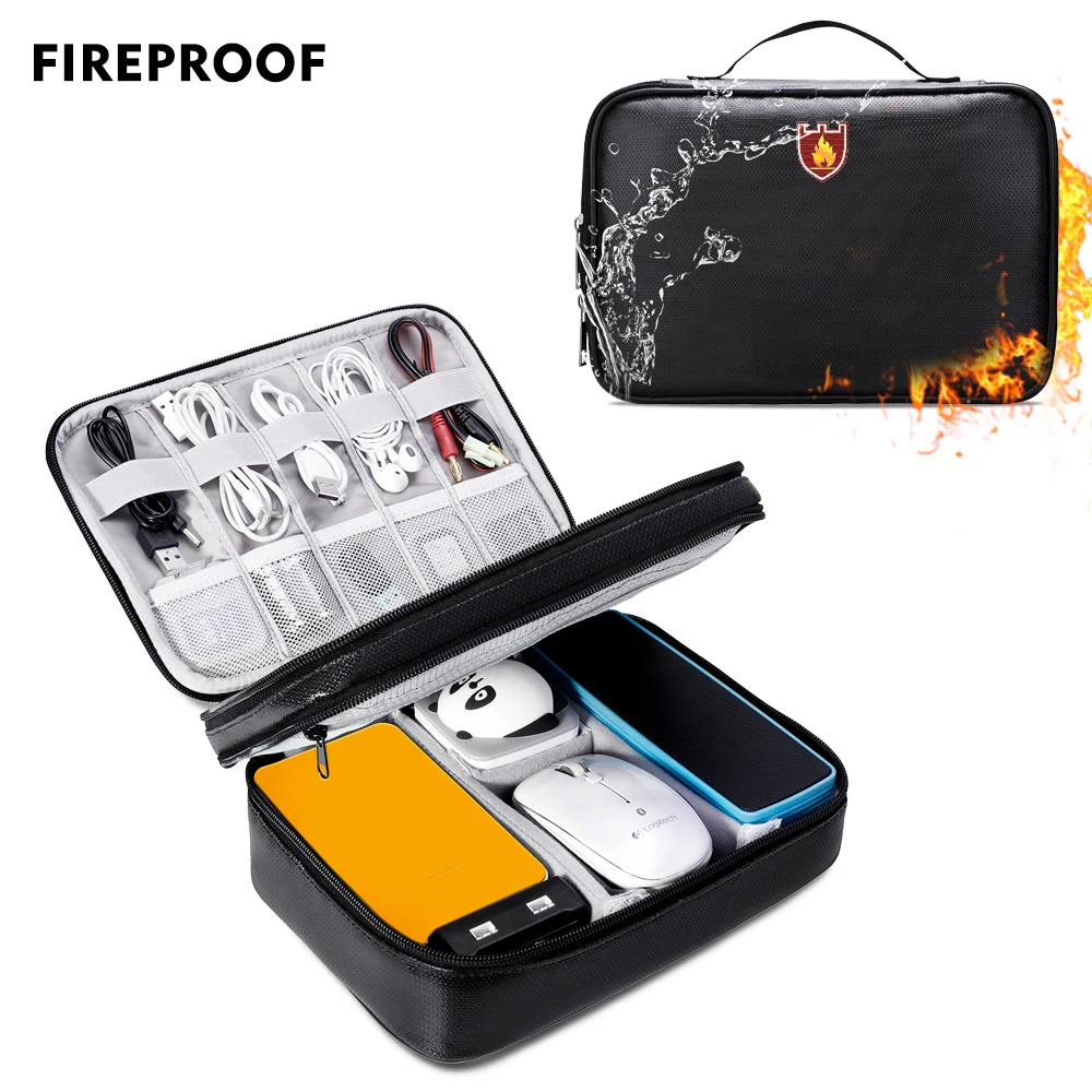 Двухслойная портативная огнеупорная и водонепроницаемая сумка для цифрового зарядного Usb-кабеля дорожный органайзер хранения электронных гаджетов