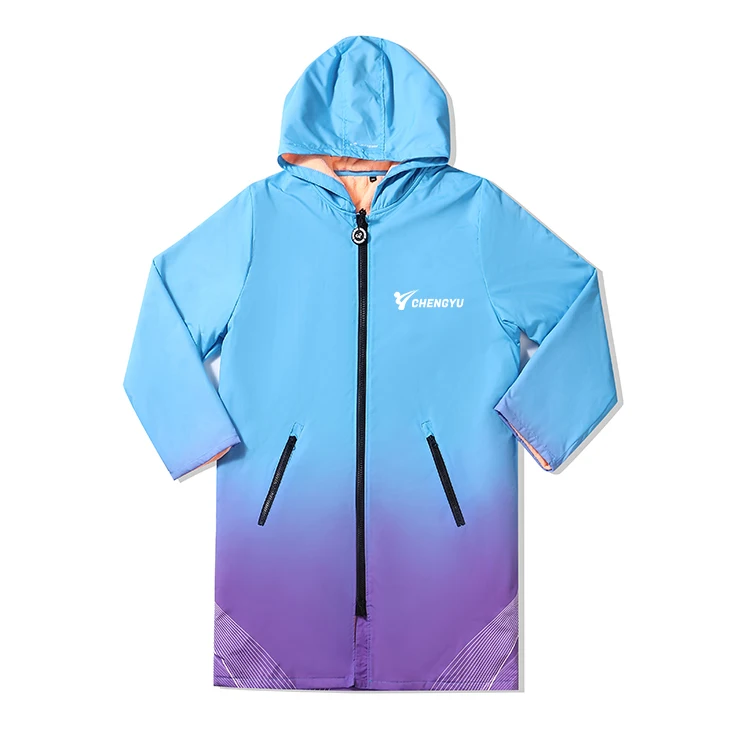 Custom Logo New Design Waterproof Swimming Parka Outdoor Coat Jacket With Hood Swim Changing Robe Wo