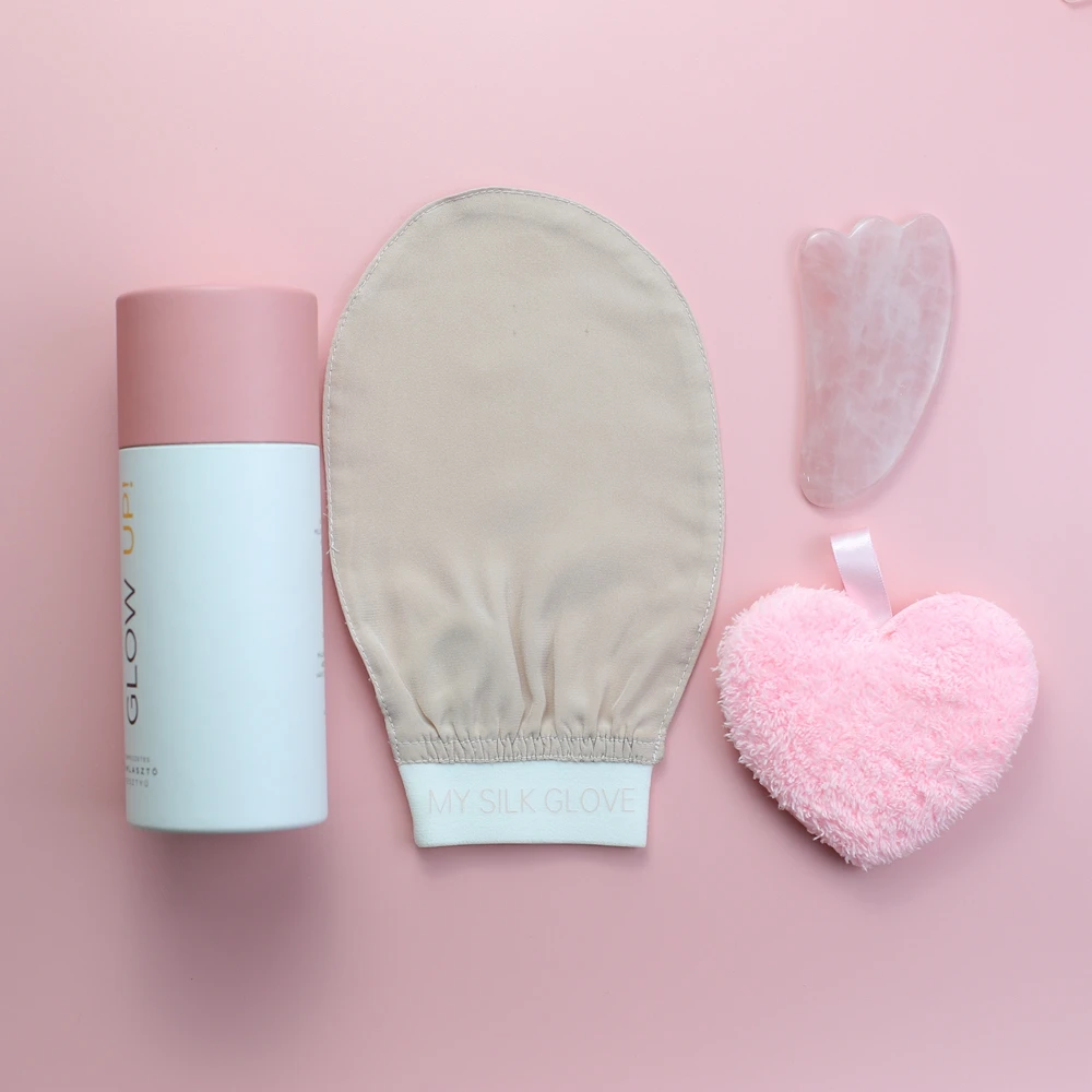 Gant exfoliant en soie - Cœurs rouges - Visage