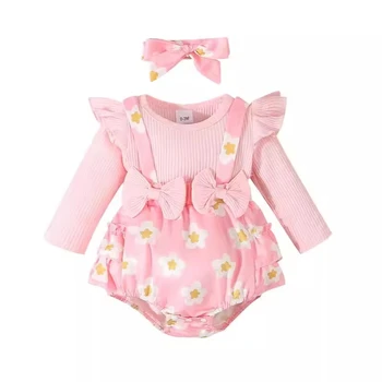 baby triangle romper + headband 2-piece set babay clothes muslin baby clothes baby products new arrival 2024