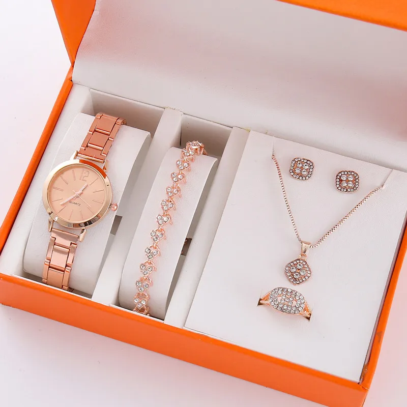 6PCS Set Women Rose Gold Luxury Quartz Watch Rhinestone Fashion Wristwatch. 6PCS Set Women Rose Gold Luxury Quartz Watch Rhinestone  main image 4