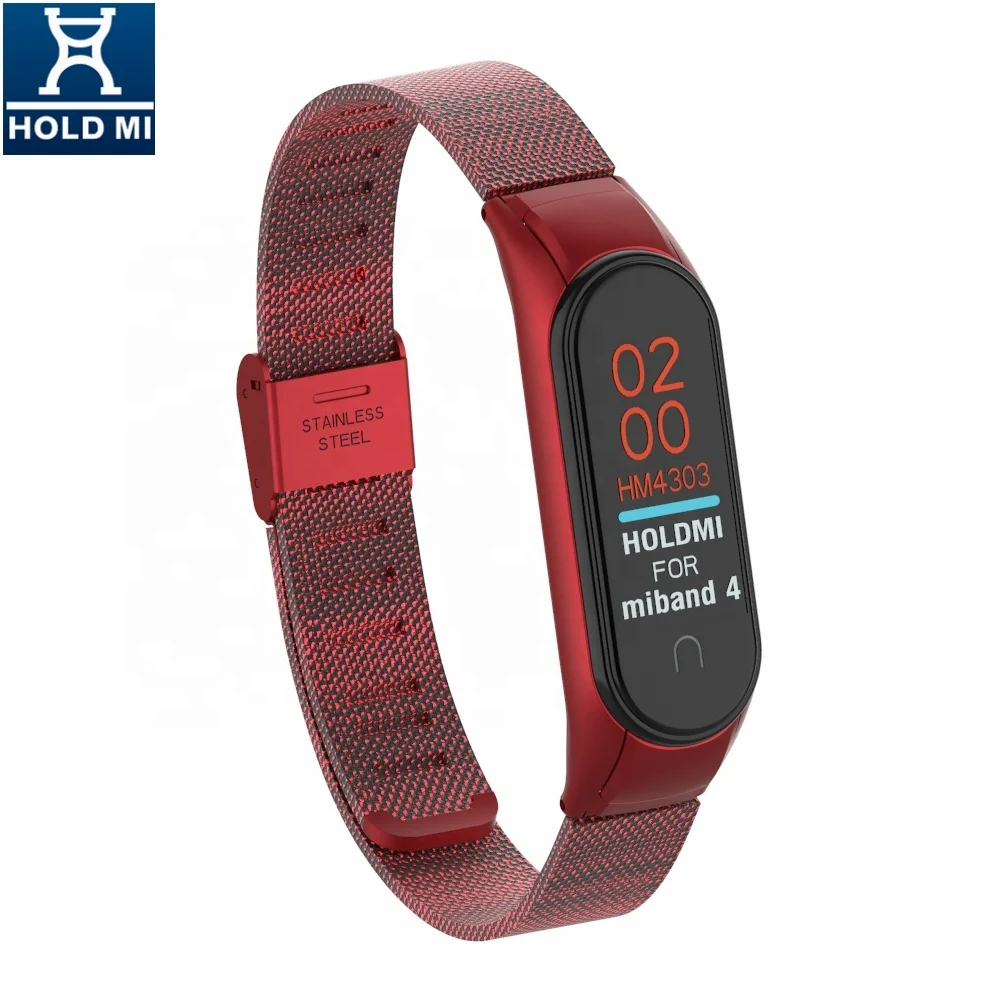Color High Class Watch Strap Red for Xiaomi Mi Band 4 and 3 Stainless Steel Luxury ODM Holdmi 43035 Series