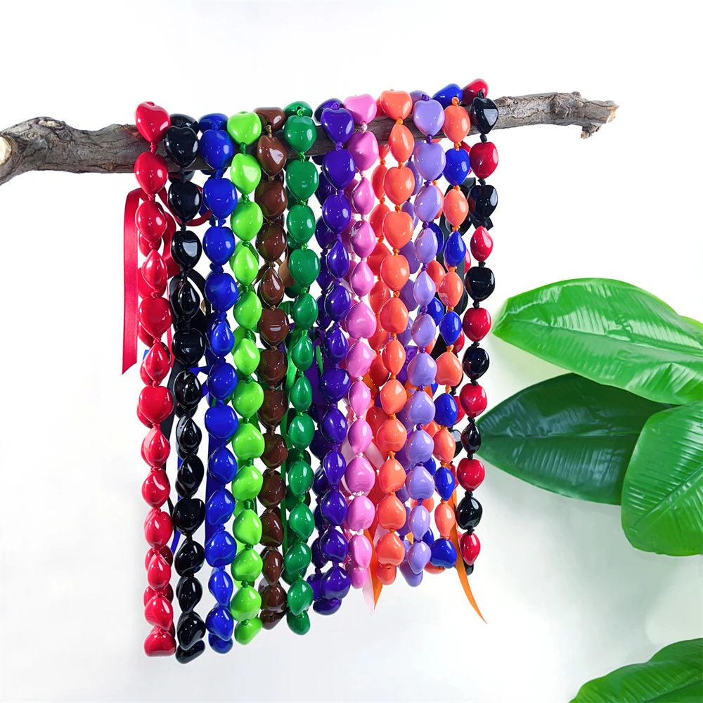Hot Selling Solid Color Kukui Nut Lei Necklace Tropical Fashion Acrylic Hawaiian Island Graduation Jewelry for Parties Weddings