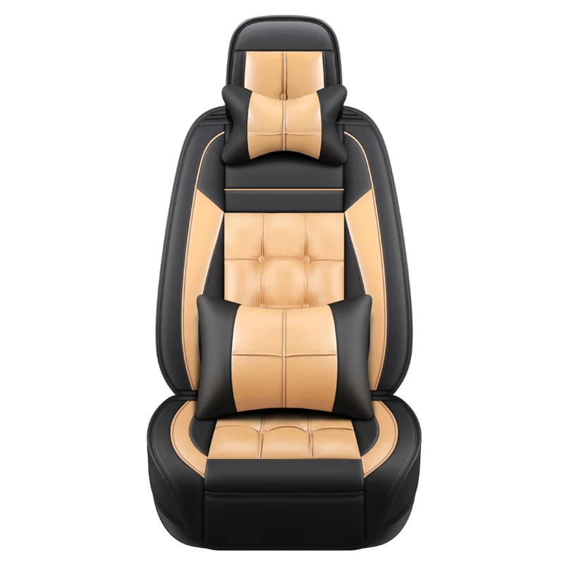 Full Set Universal 5-seats Car SUV Seat Cover Accessories Beige & Red PU  Leather 