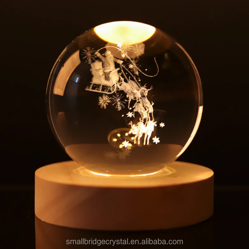 product small bridge hot sale 3d art crystal ball night lamp custom laser carved led light base stand 3d christmas glass ball-8
