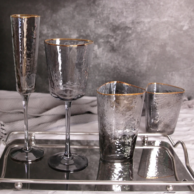 New Arrival Triangular Shape Glass Set Crystal Clear Wine & for Champagne Tumbler Collection in Grey Small MOQ Elegant Goblets
