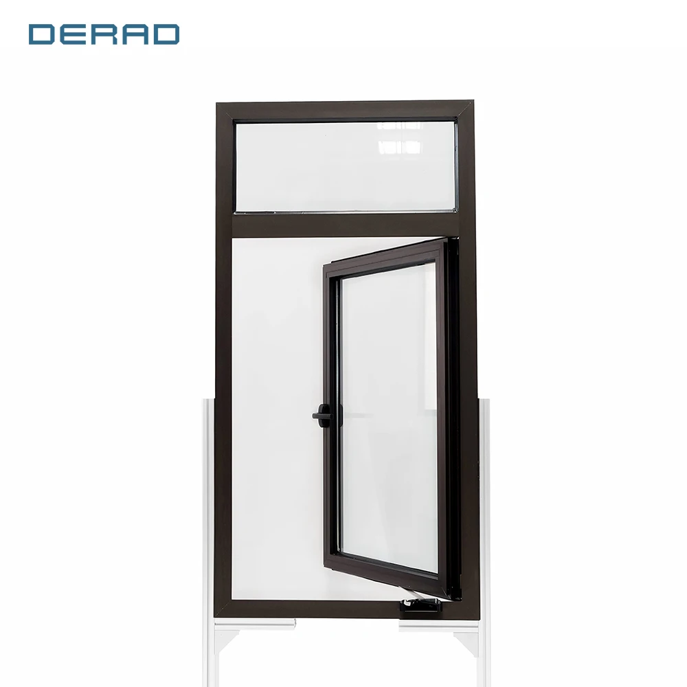 Aluminium frame casement window and fixed panel with tinted glass powder coating powder coating casement window with handle