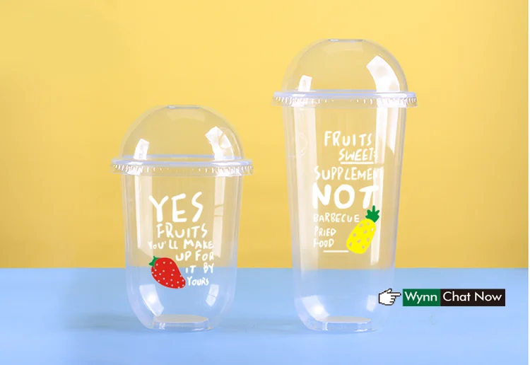 Printing Custom Logo 500 ml PLA U Shape Cup Disposable PET Bubble Tea Cup Plastic Clear Cup
