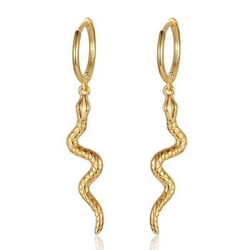 2022 NEW INS 925 Sterling Silver animal long snake shape 18k gold plated hoop earrings for women Drop Shipping