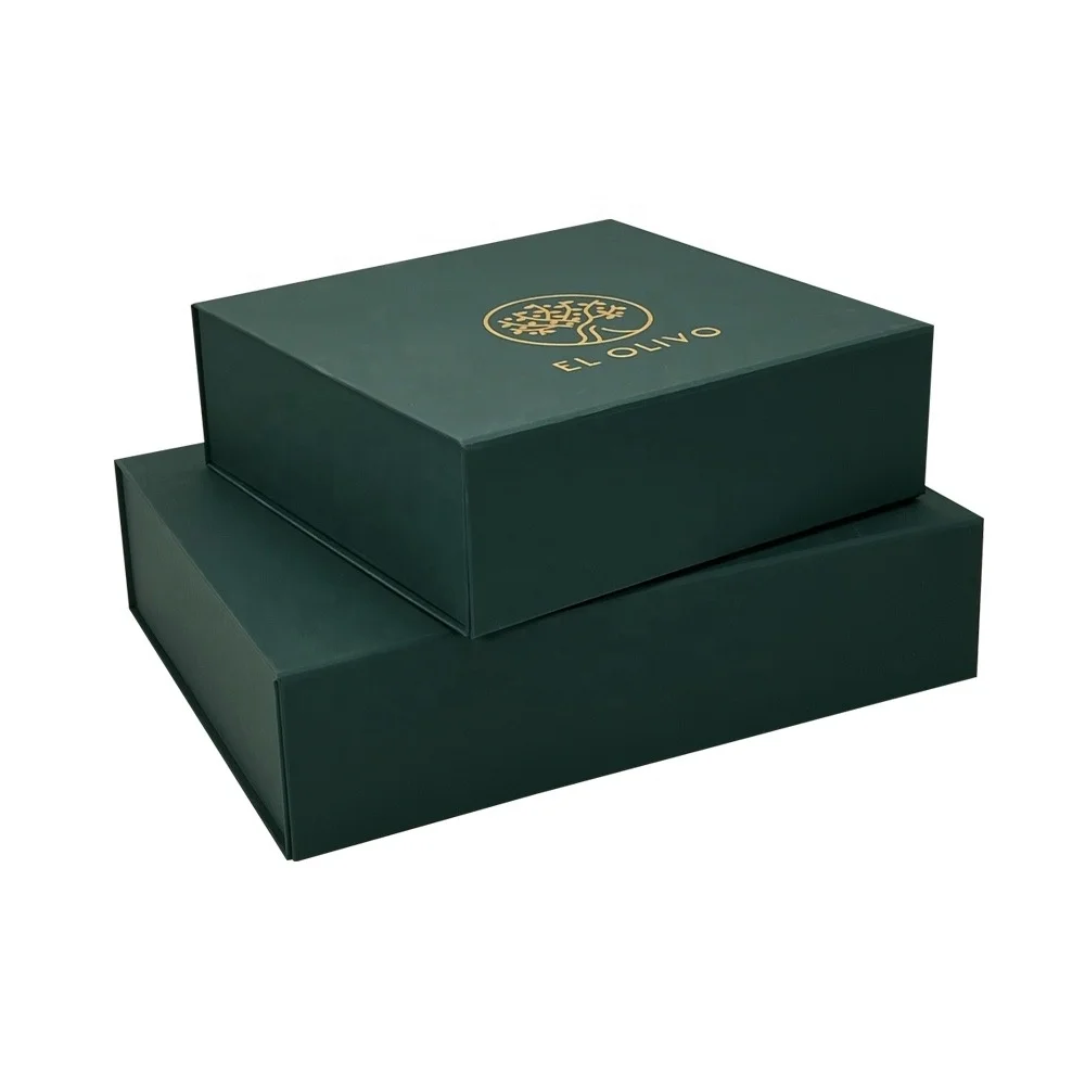 Luxury Green Flap Lid Packaging Rigid Cardboard Custom Folding Boxes Magnetic Closure Gift Box