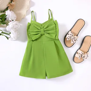 Kids Clothes Summer 2026 Solid Color Sleeveless Bowknot Shorts Clothing Toddler Girls Jumpsuits