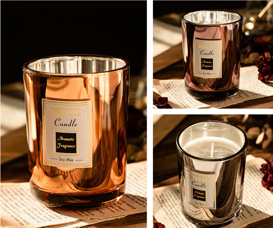 Factory Customized Luxurious Glass Candle Jars With Electroplated Gold ...