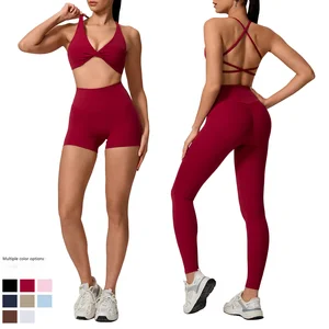 Cross Back Sports Bra and Yoga Pants 2 Pieces for Women Yoga Wear Sportswear Wholesale Running Fitness Gym Wear Workout Sets